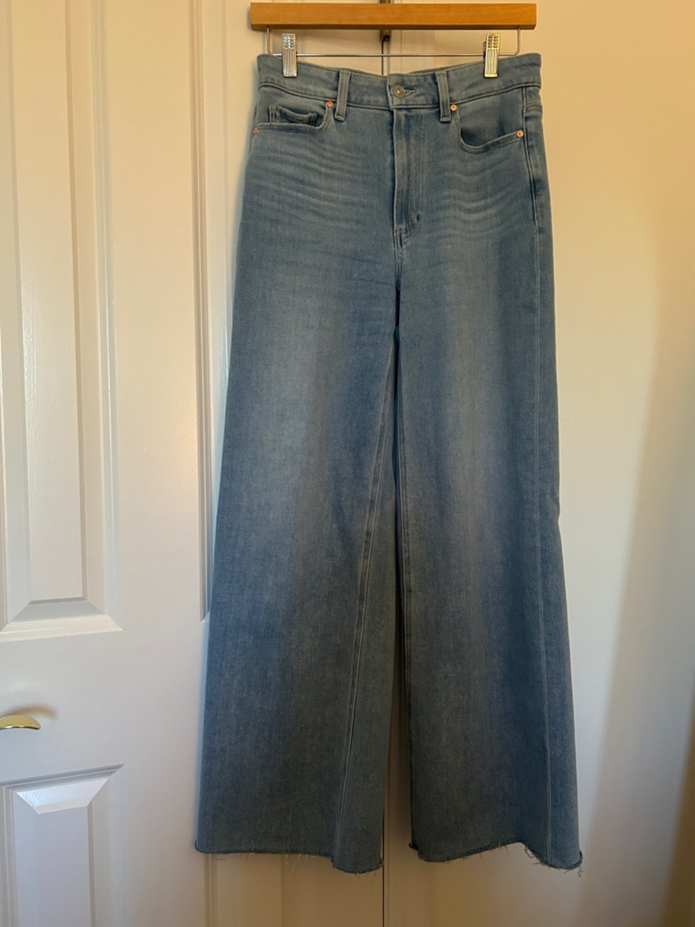 PAIGE 31” Wide-Leg High-Rise Jeans in Light Blue